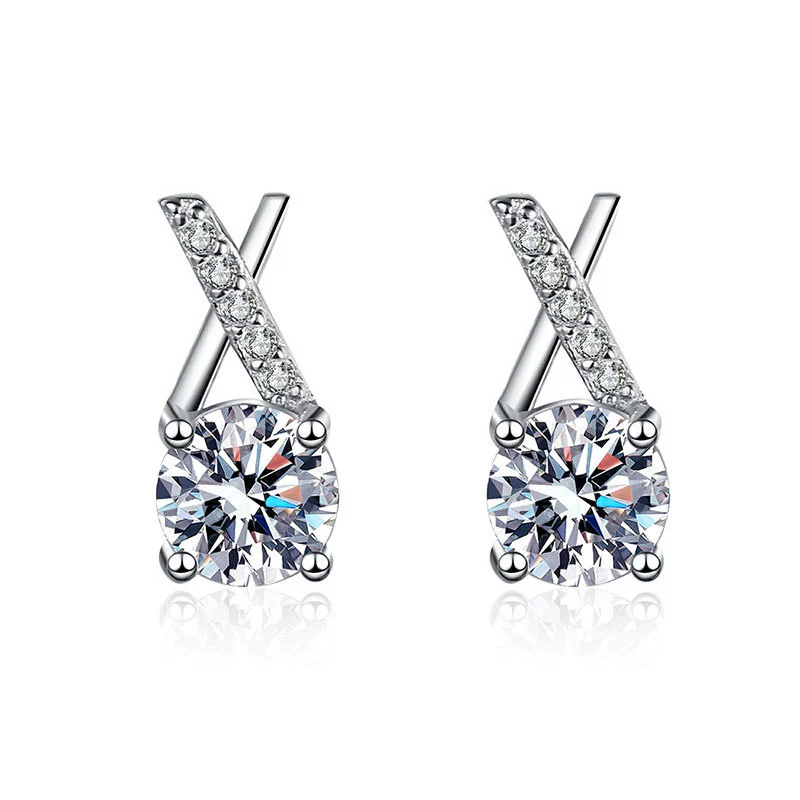 Wholesale Women's S925 Sterling Silver Geometric Cross Unilateral Inlaid Mosang Diamond Electroplated Earrings - Image 5