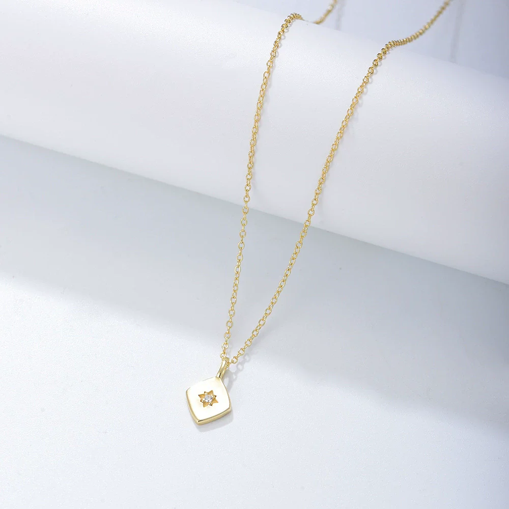 Wholesale Women's S925 Sterling Silver Geometric Diamond Zircon Cross Chain Necklace