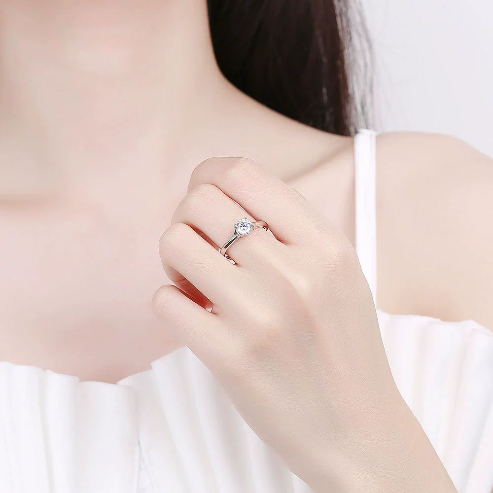 Wholesale Women's S925 Sterling Silver Geometric Four Claw Fashion Wedding Ring With Electroplating - Image 2