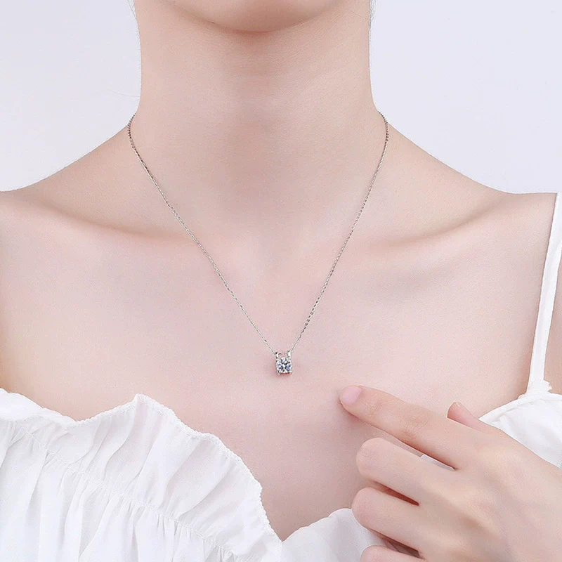 Wholesale Women's S925 Sterling Silver Geometric Moissanite Set Diamond Pendant Necklace With Cross Chain - Image 3