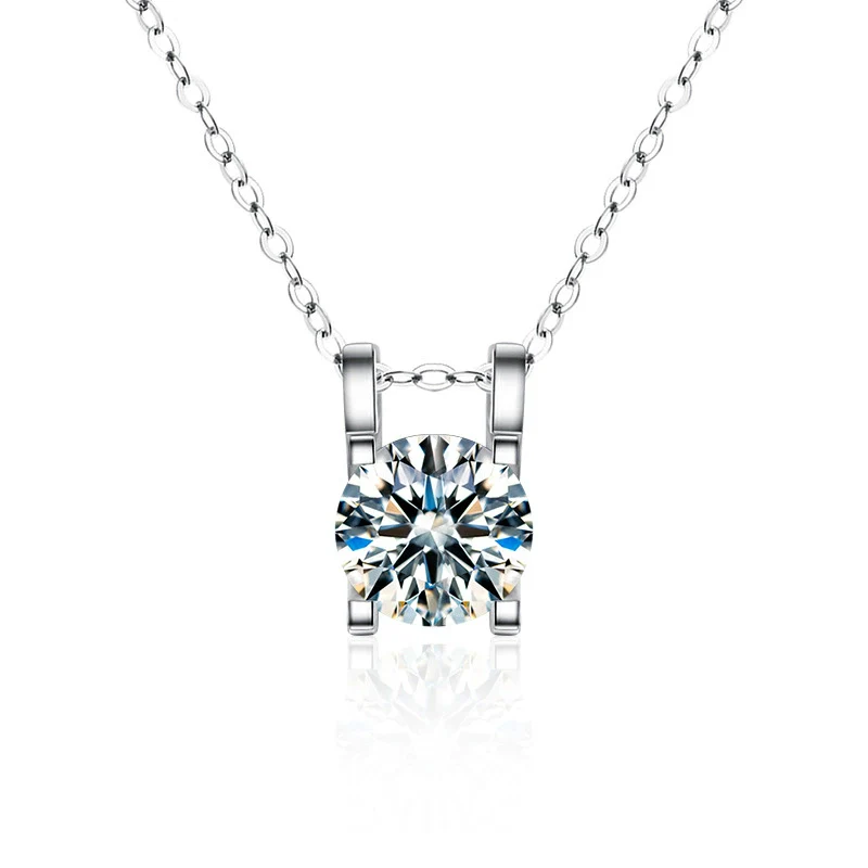 Wholesale Women's S925 Sterling Silver Geometric Moissanite Set Diamond Pendant Necklace With Cross Chain - Image 4