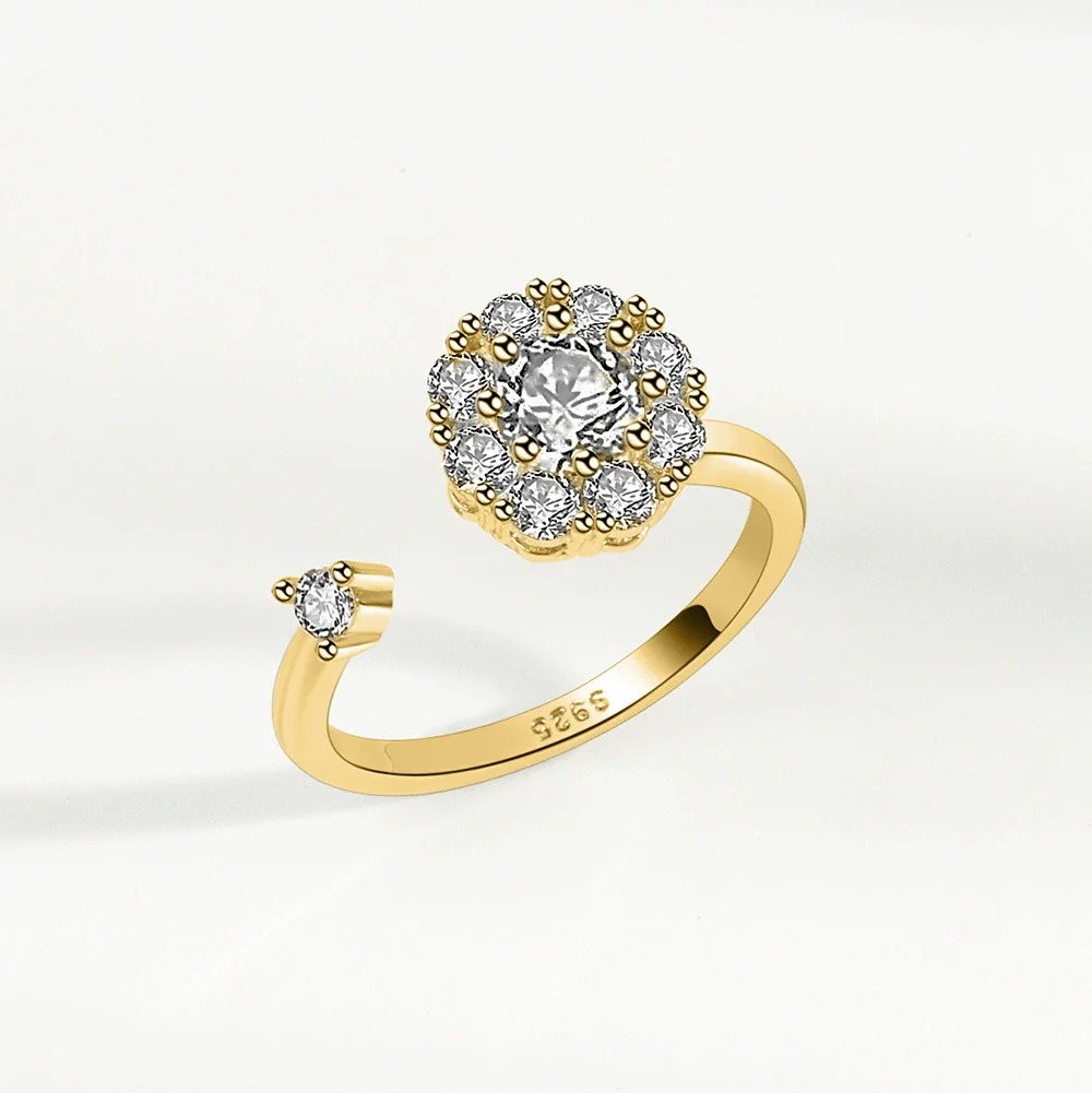 Wholesale Women's S925 Sterling Silver Geometric Rotating Ring With Micro Inlaid And Electroplating - Image 4