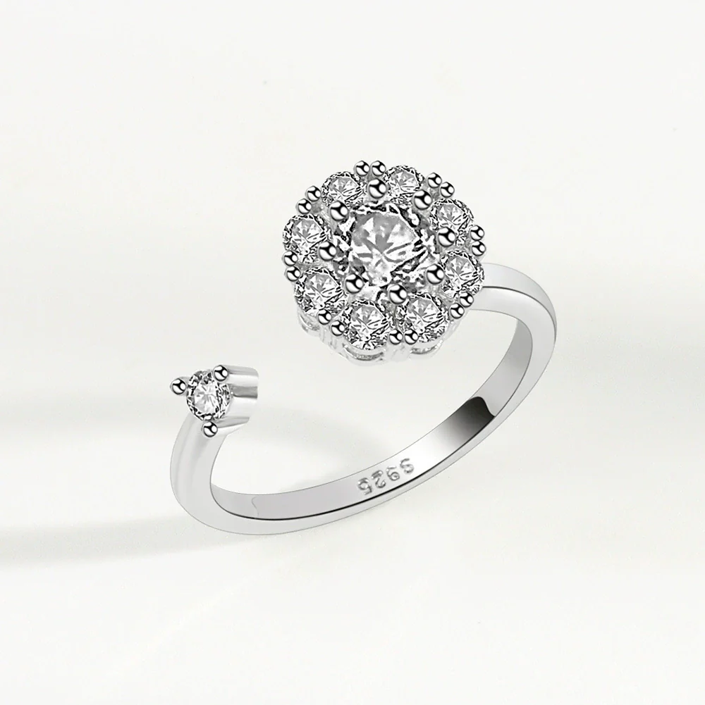 Wholesale Women's S925 Sterling Silver Geometric Rotating Ring With Micro Inlaid And Electroplating - Image 6