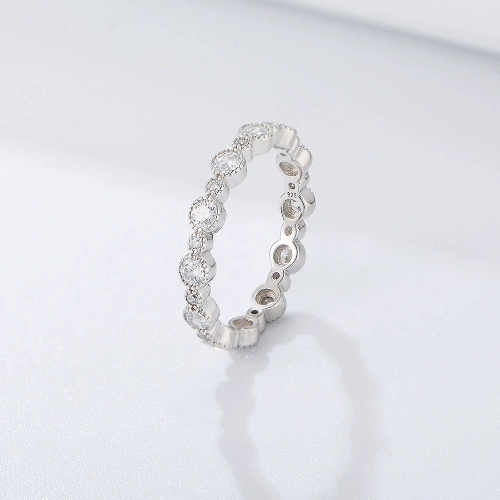 Wholesale Women's S925 Sterling Silver Geometric Round Zircon Diamond Ring Jewelry - Image 2