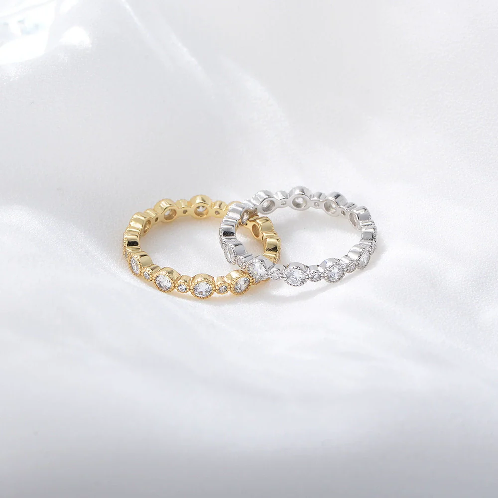 Wholesale Women's S925 Sterling Silver Geometric Round Zircon Diamond Ring Jewelry - Image 3