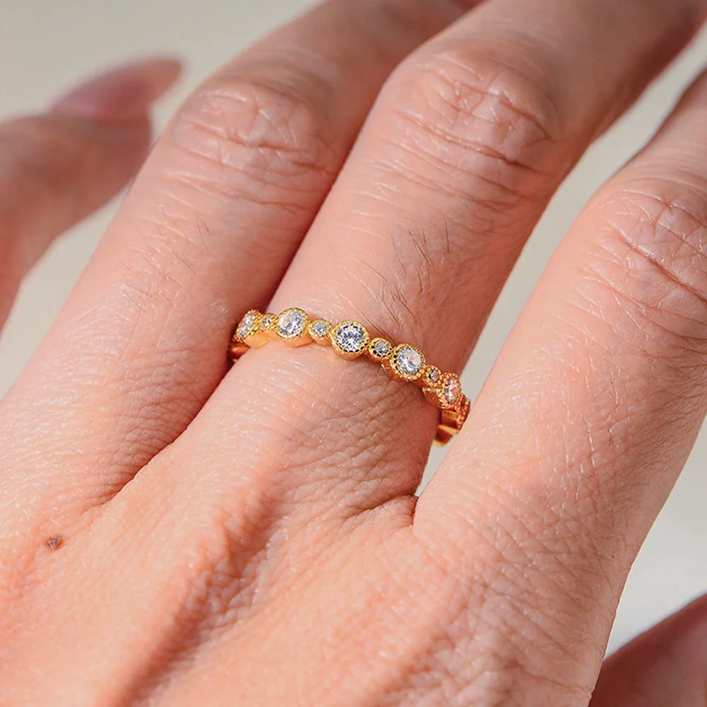 Wholesale Women's S925 Sterling Silver Geometric Round Zircon Diamond Ring Jewelry - Image 4