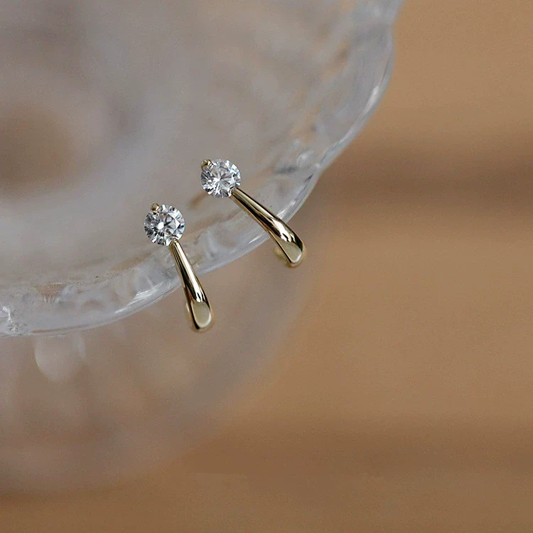 Wholesale Women's S925 Sterling Silver Geometric Single Diamond Goldplated Earrings - Image 5