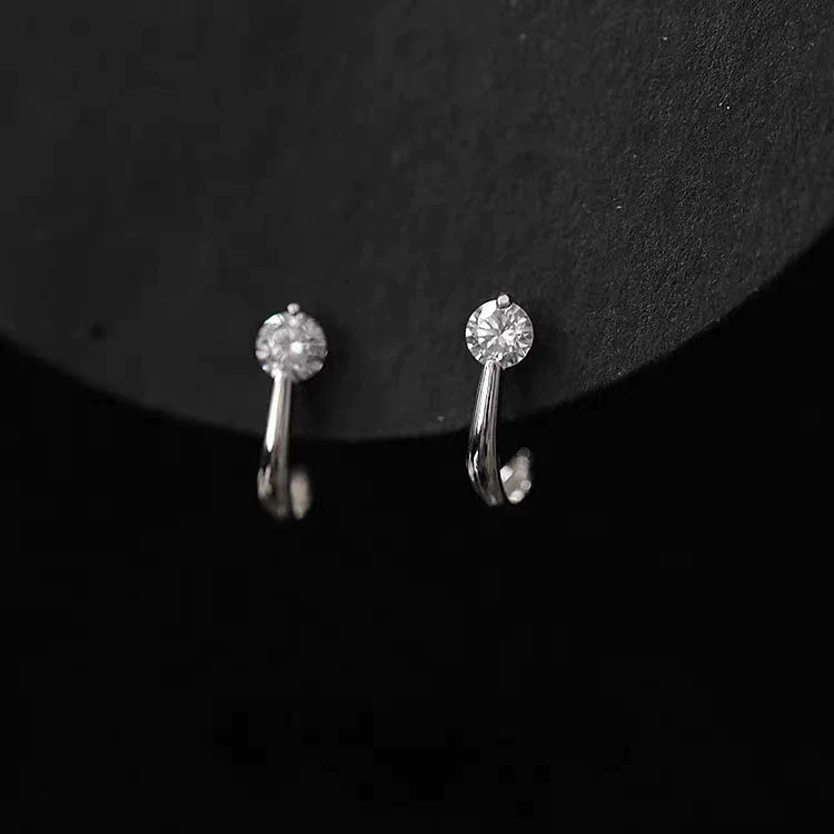 Wholesale Women's S925 Sterling Silver Geometric Single Diamond Goldplated Earrings - Image 6