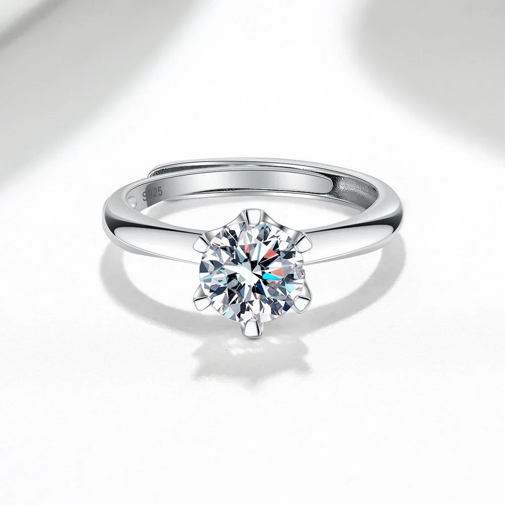 Wholesale Women's S925 Sterling Silver Geometric Single Diamond Ring With Electroplating And Six Claw Setting - Image 3