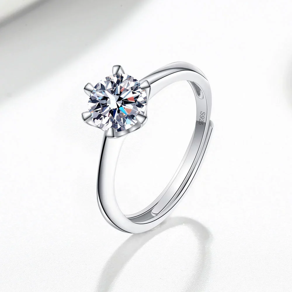 Wholesale Women's S925 Sterling Silver Geometric Single Diamond Ring With Electroplating And Six Claw Setting - Image 6