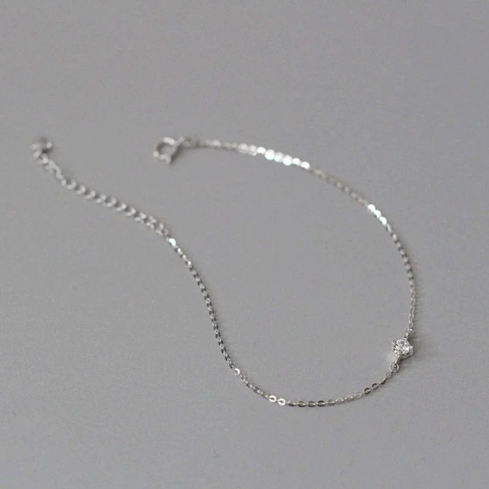 Wholesale Women's S925 Sterling Silver Geometric Style Single Diamond Bracelet 14K Plated Gold - Image 7