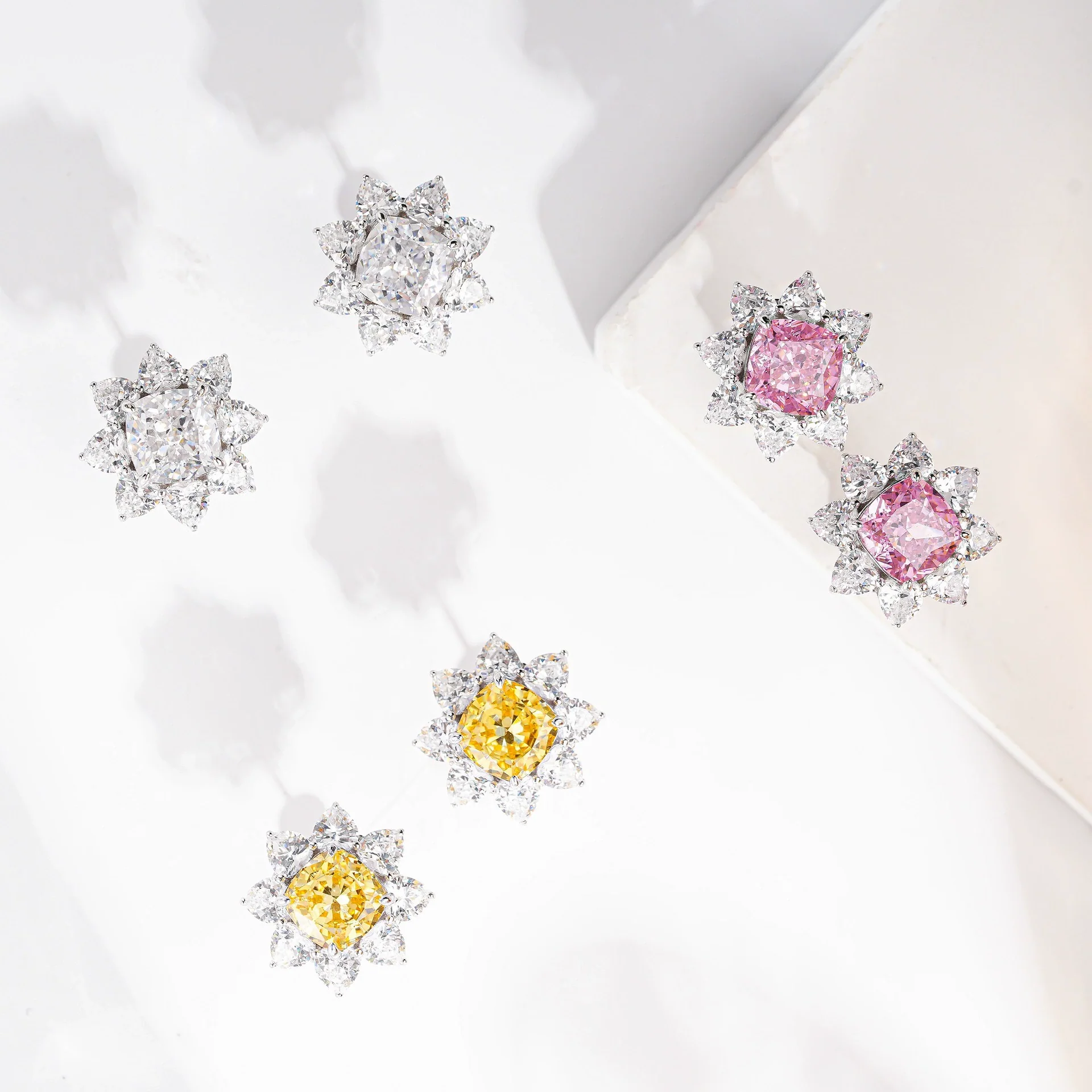 Wholesale Women's S925 Sterling Silver Geometric Sunflower Earrings With High Carbon Diamond And Electroplating