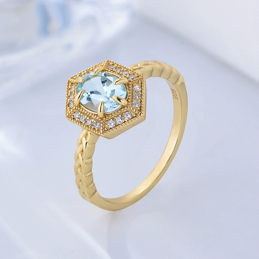Wholesale Women's S925 Sterling Silver Geometric Topaz Ring Bracelet