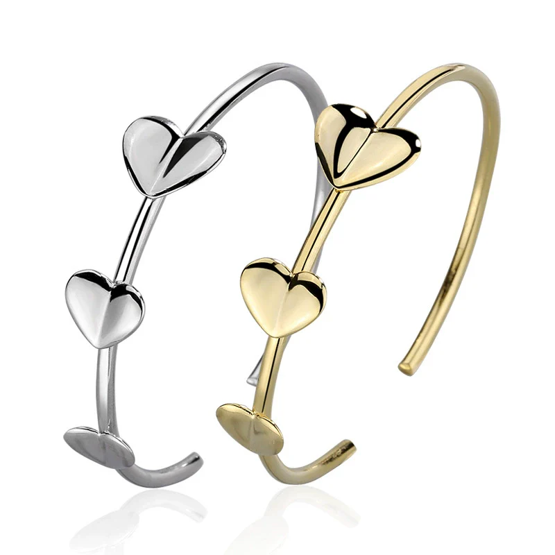 Wholesale Women's S925 Sterling Silver Heart Shape Geometric Open Bracelet Jewelry With Electroplating - Image 5