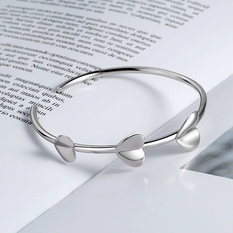 Wholesale Women's S925 Sterling Silver Heart Shape Geometric Open Bracelet Jewelry With Electroplating - Image 6