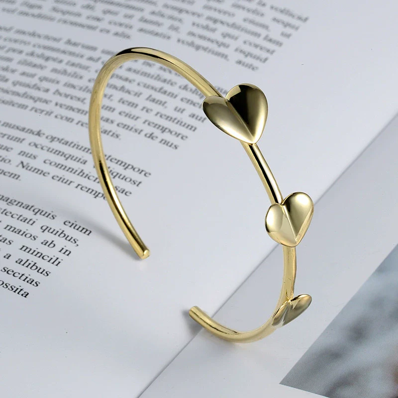 Wholesale Women's S925 Sterling Silver Heart Shape Geometric Open Bracelet Jewelry With Electroplating - Image 7