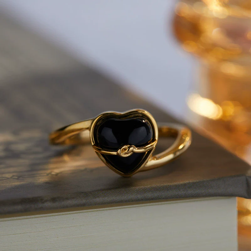 Wholesale Women's S925 Sterling Silver Inlaid Natural Black Agate Heart Shaped Love Earrings - Image 8