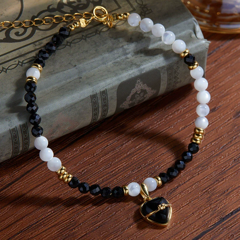 Wholesale Women's S925 Sterling Silver Inlaid Natural Black Agate Heart Shaped Pendant Necklace - Image 11