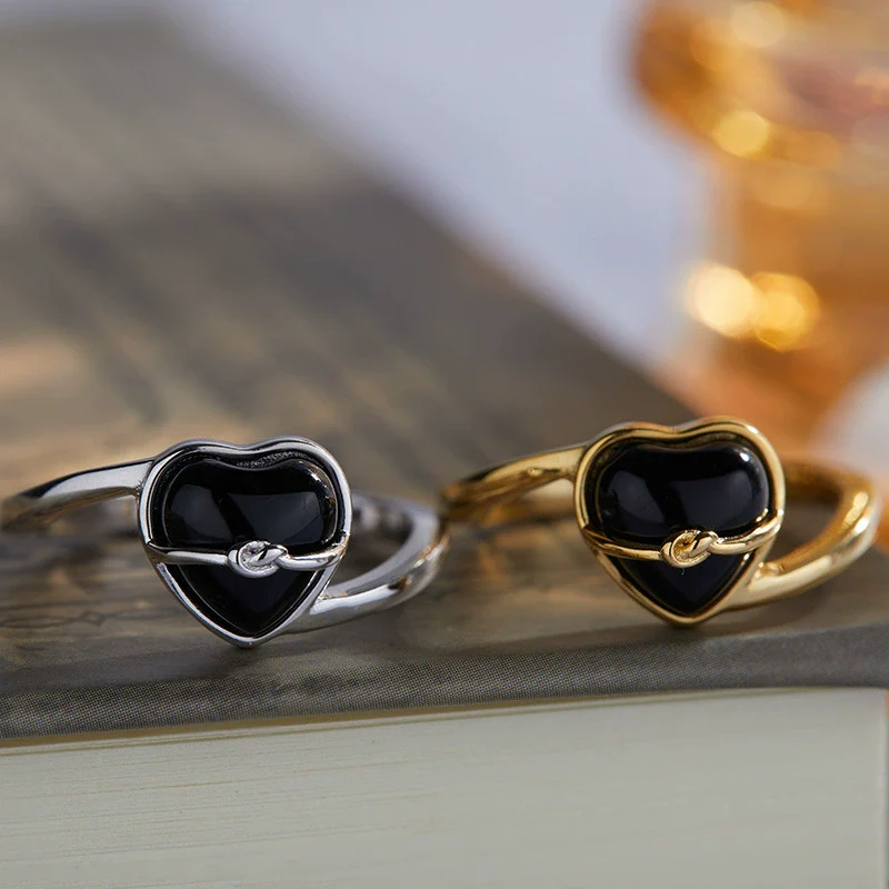 Wholesale Women's S925 Sterling Silver Inlaid Natural Black Agate Heart Shaped Pendant Necklace - Image 4