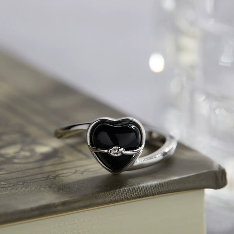 Wholesale Women's S925 Sterling Silver Inlaid Natural Black Agate Heart Shaped Pendant Necklace - Image 7
