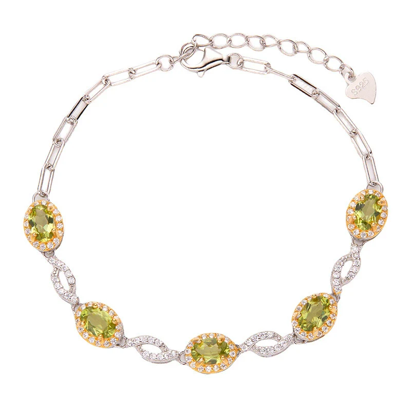 Wholesale Women's S925 Sterling Silver Inlaid Natural Garnet Peridot Electroplated Light Luxury Bracelet - Image 5
