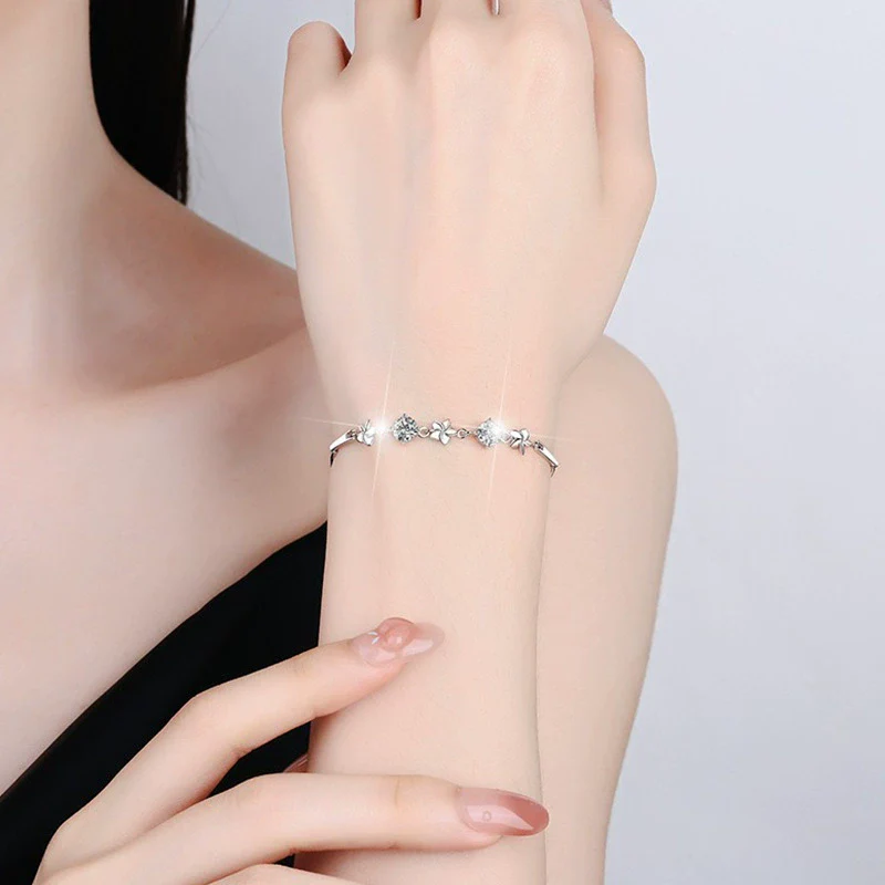Wholesale Women's S925 Sterling Silver Moissanite Five Leaf Clover Fashion Ol Style Bracelet - Image 3