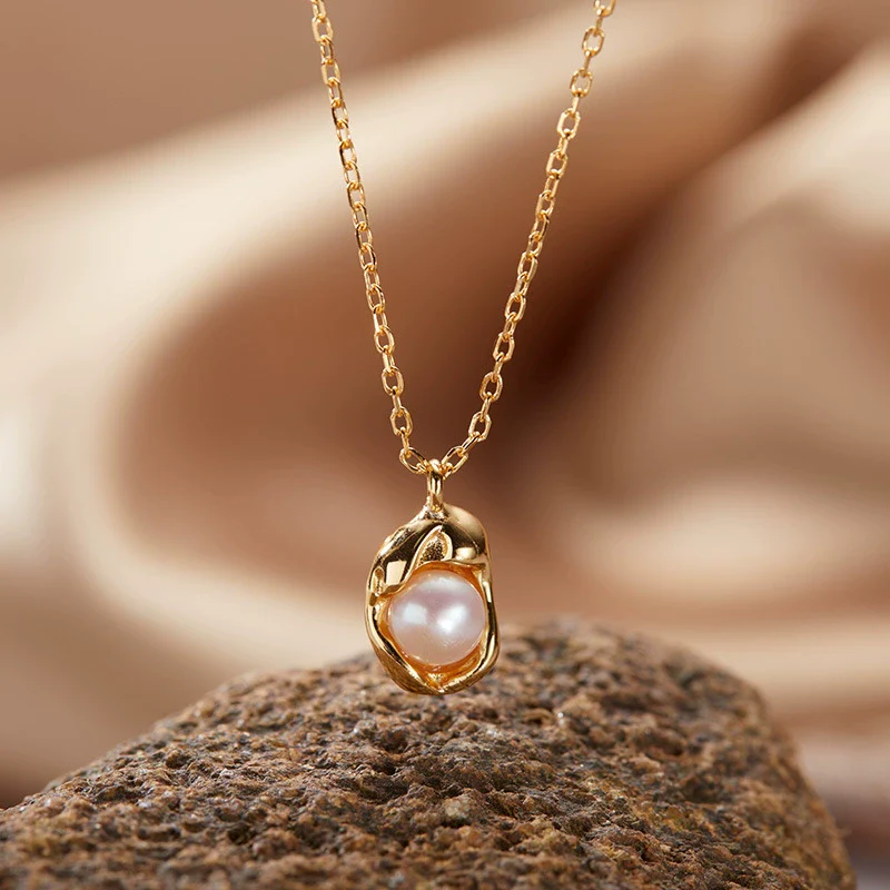 Wholesale Women's S925 Sterling Silver Natural Freshwater Pearl Geometric U Shaped Earrings Plated 18K Real Gold - Image 9