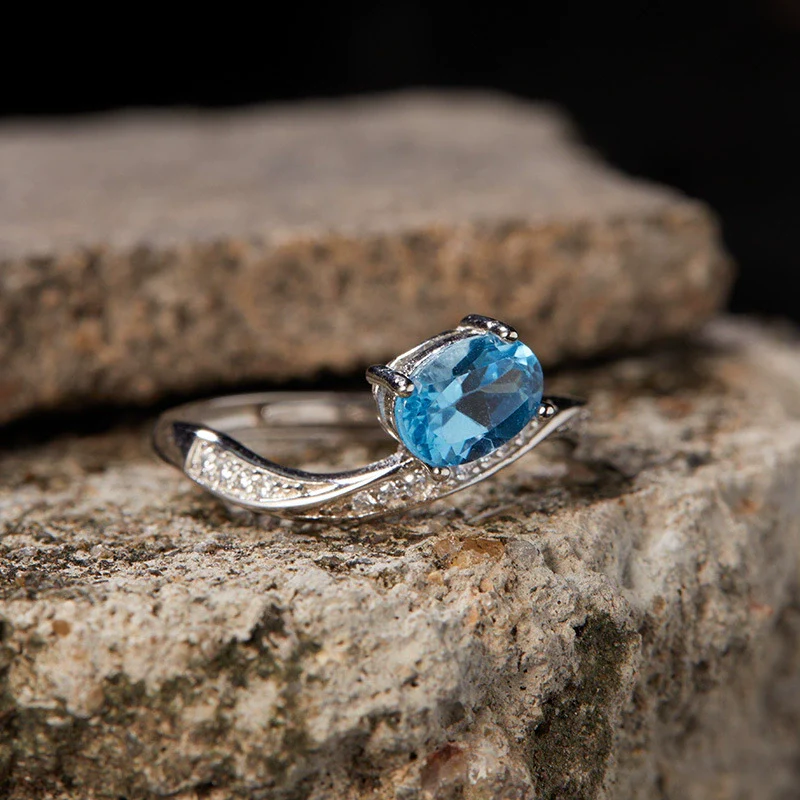 Wholesale Women's S925 Sterling Silver Natural Topaz Set Alien Irregular Geometric Fashion Ring - Image 2