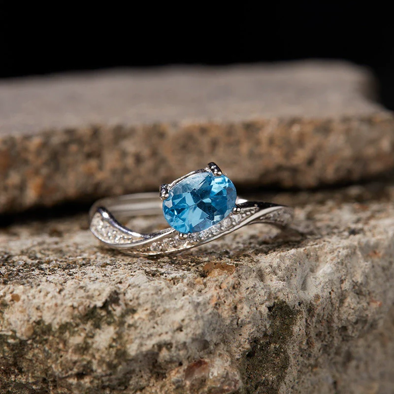 Wholesale Women's S925 Sterling Silver Natural Topaz Set Alien Irregular Geometric Fashion Ring - Image 3
