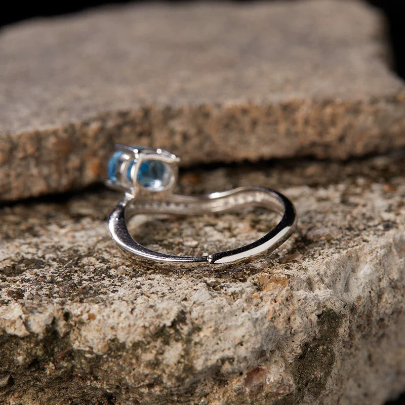 Wholesale Women's S925 Sterling Silver Natural Topaz Set Alien Irregular Geometric Fashion Ring - Image 4