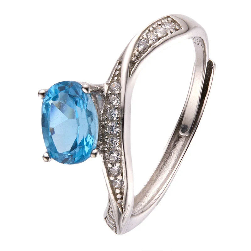 Wholesale Women's S925 Sterling Silver Natural Topaz Set Alien Irregular Geometric Fashion Ring - Image 5
