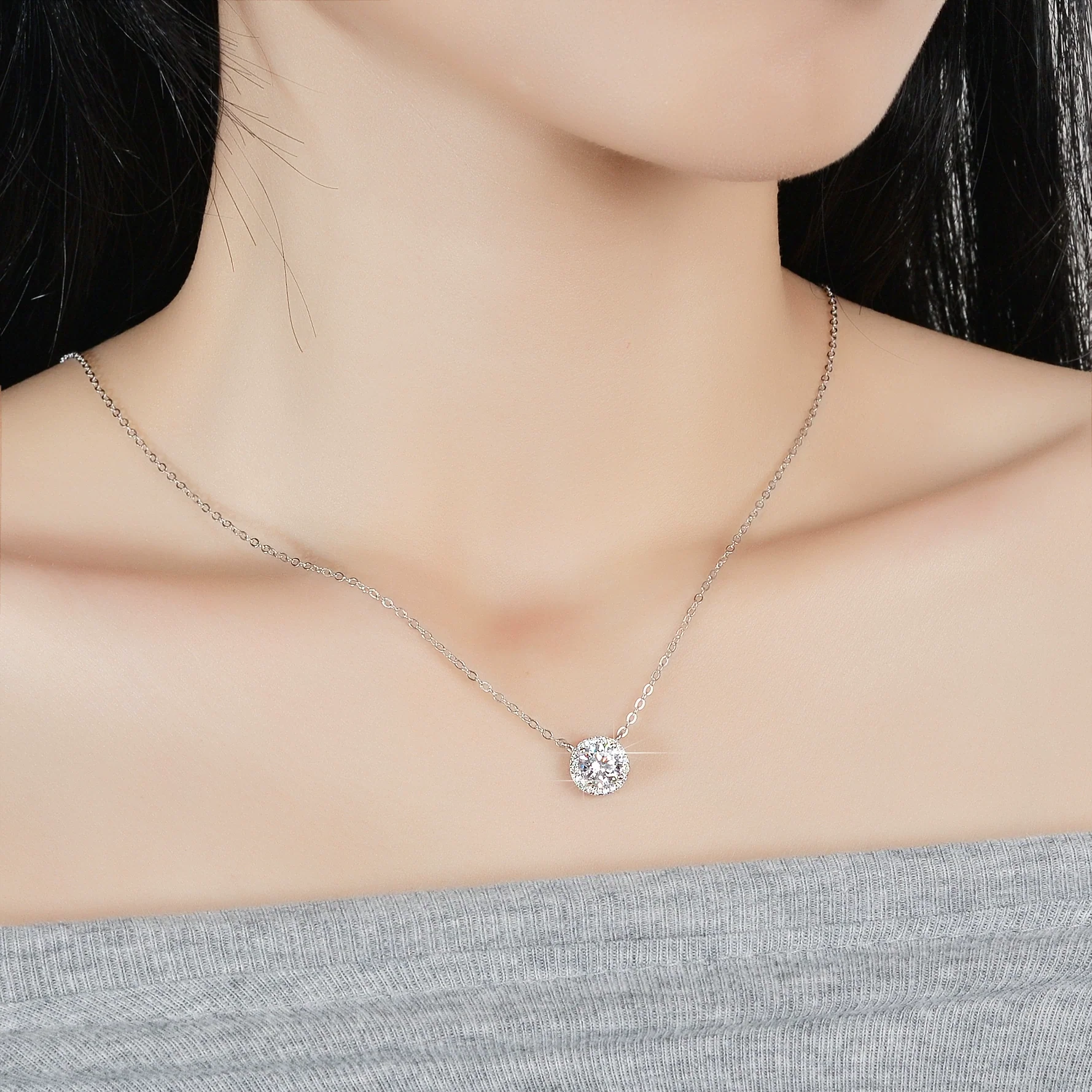 Wholesale Women's S925 Sterling Silver Round Moissanite Pendant Necklace With Geometric Design And Eight Heart And Eight Arrows Cutting - Image 4