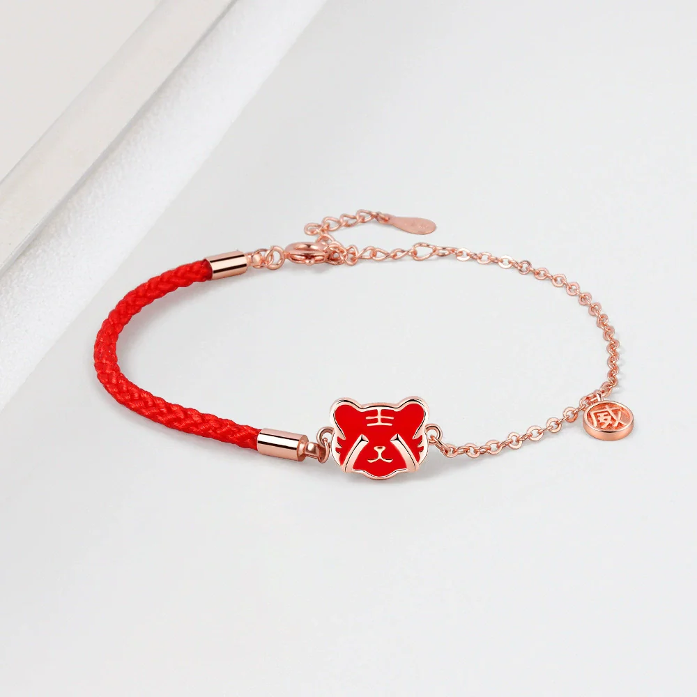 Wholesale Women's S925 Sterling Silver Tiger Zodiac Red Rope Temperaturesensitive Colorchanging Electroplated Bracelet