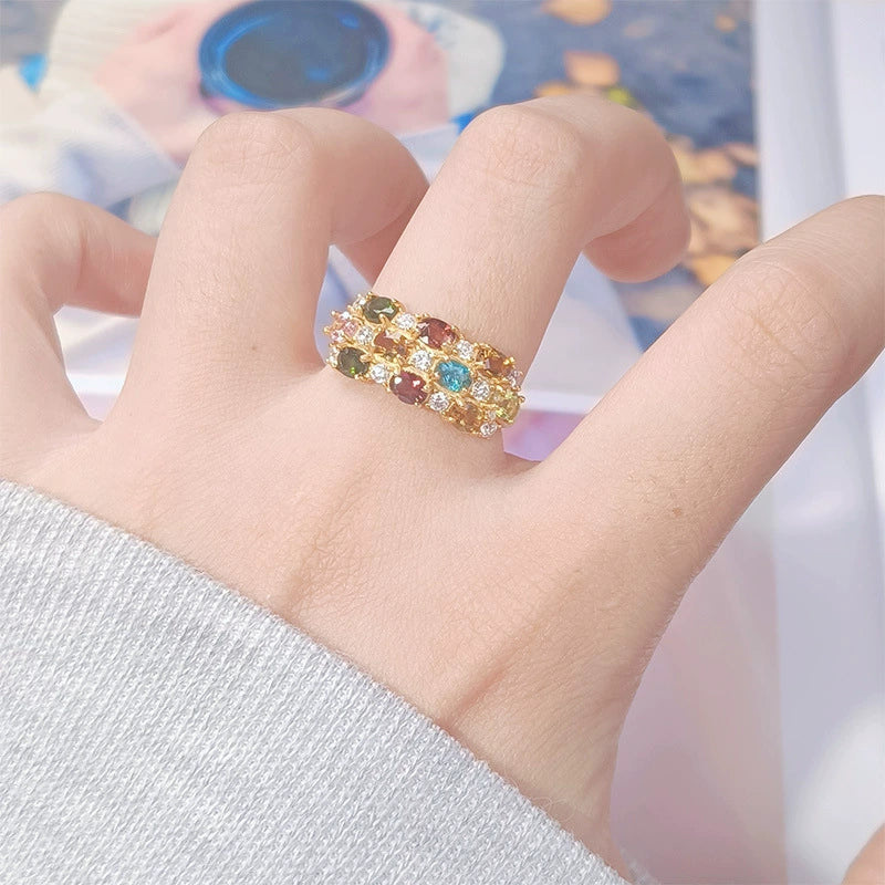 Wholesale Women's S925 Sterling Silver Tourmaline Geometric Ring Set With Gems Bohemian Style - Image 2