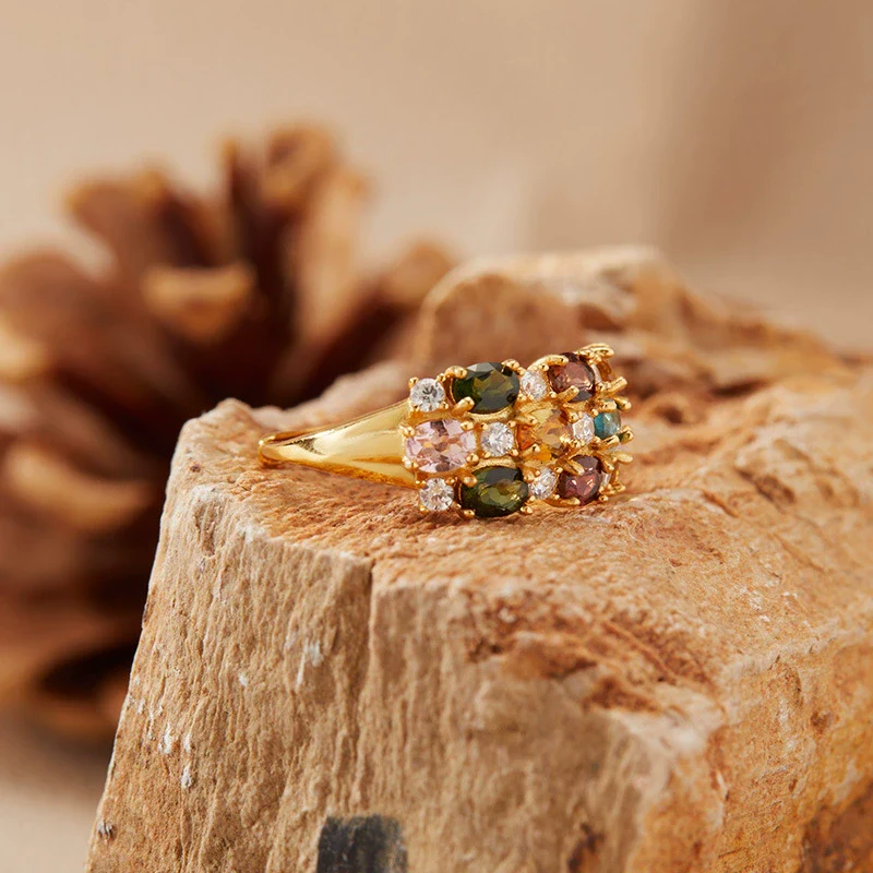 Wholesale Women's S925 Sterling Silver Tourmaline Geometric Ring Set With Gems Bohemian Style - Image 4
