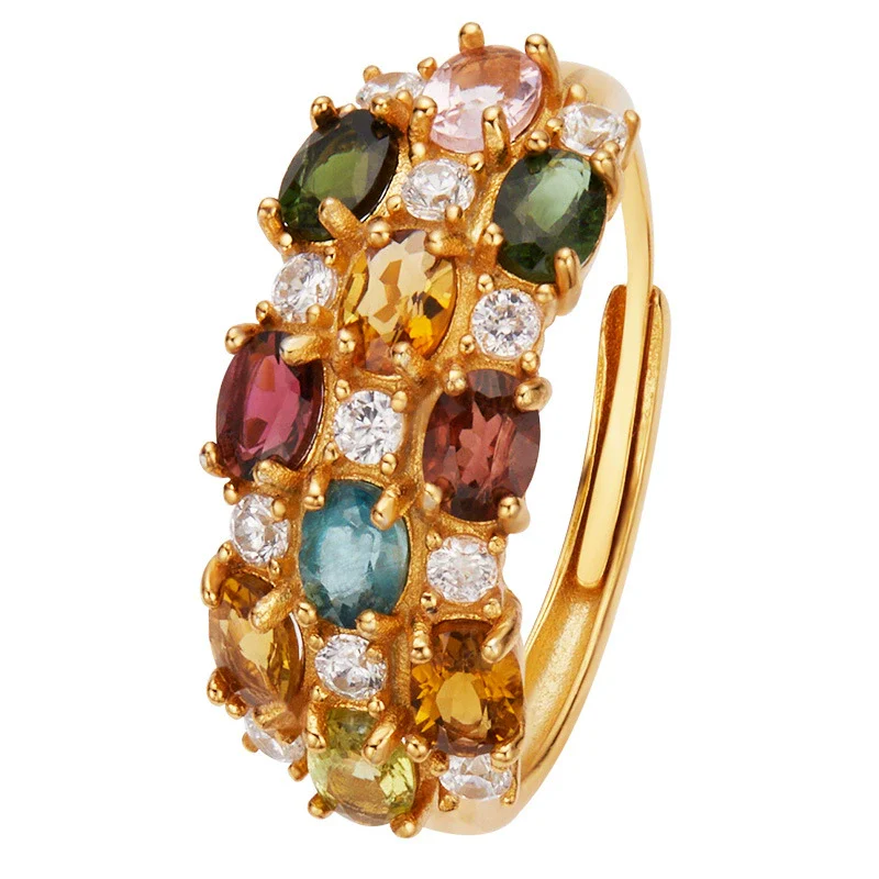 Wholesale Women's S925 Sterling Silver Tourmaline Geometric Ring Set With Gems Bohemian Style - Image 5