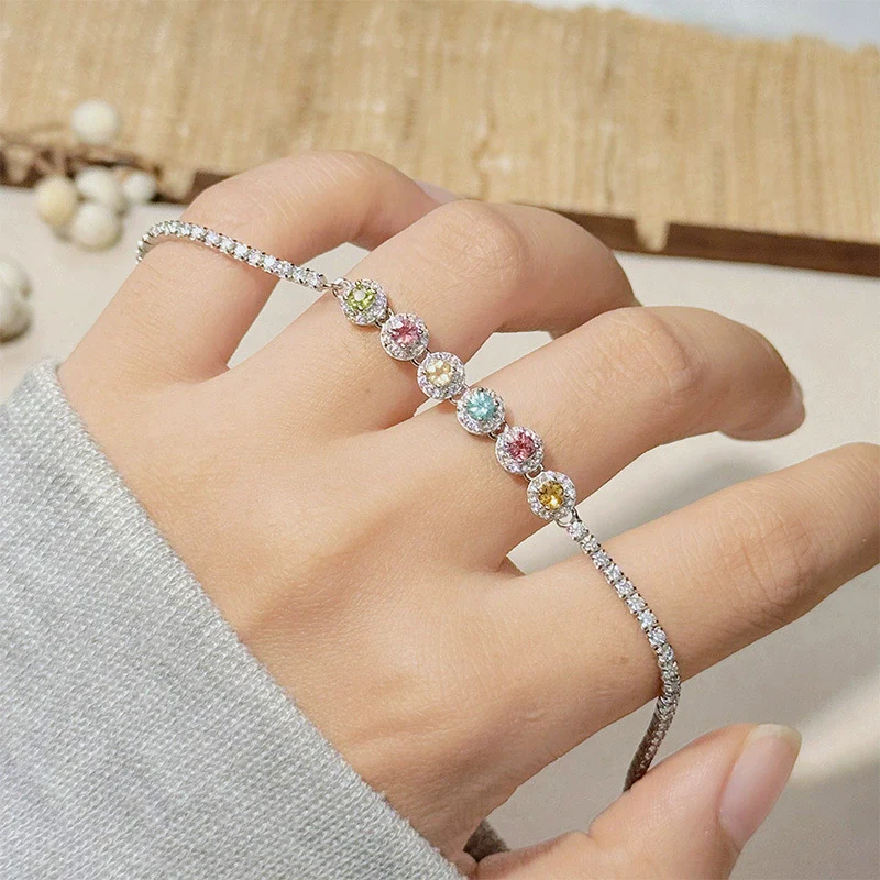 Wholesale Women's S925 Sterling Silver Tourmaline Geometric Sweet Style Colored Gemstone Bracelet Set With Gemstones - Image 3