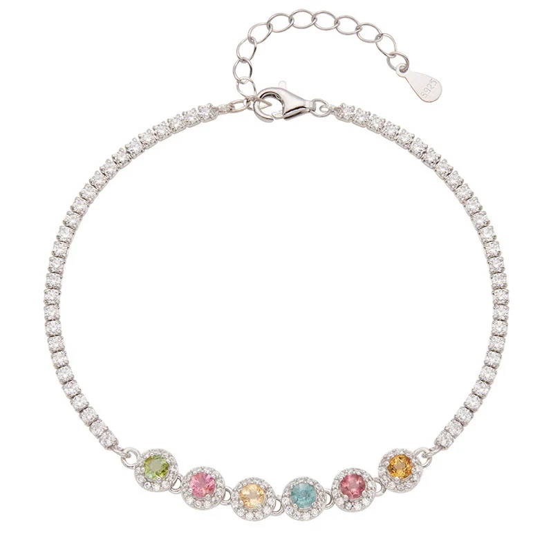 Wholesale Women's S925 Sterling Silver Tourmaline Geometric Sweet Style Colored Gemstone Bracelet Set With Gemstones - Image 5