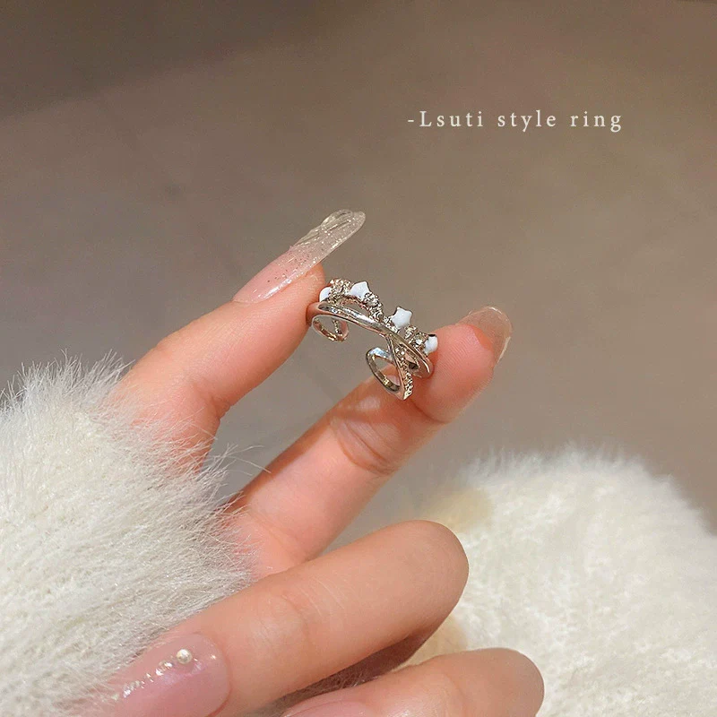 Wholesale Women's Silver Zircon Open Ring Copper Electroplating Heart Bow Geometric Shape - Image 17