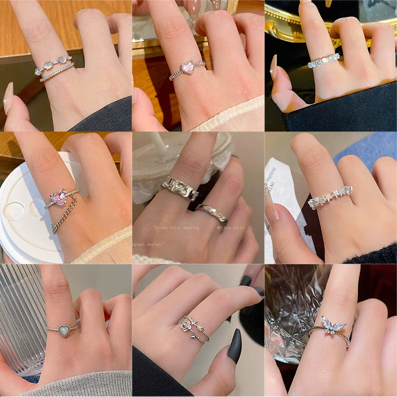 Wholesale Women's Silver Zircon Open Ring Copper Electroplating Heart Bow Geometric Shape - Image 2