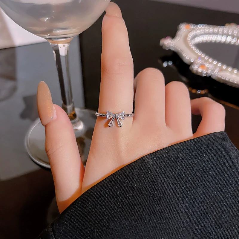 Wholesale Women's Silver Zircon Open Ring Copper Electroplating Heart Bow Geometric Shape - Image 25