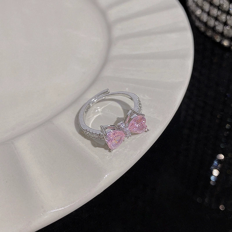 Wholesale Women's Silver Zircon Open Ring Copper Electroplating Heart Bow Geometric Shape - Image 33
