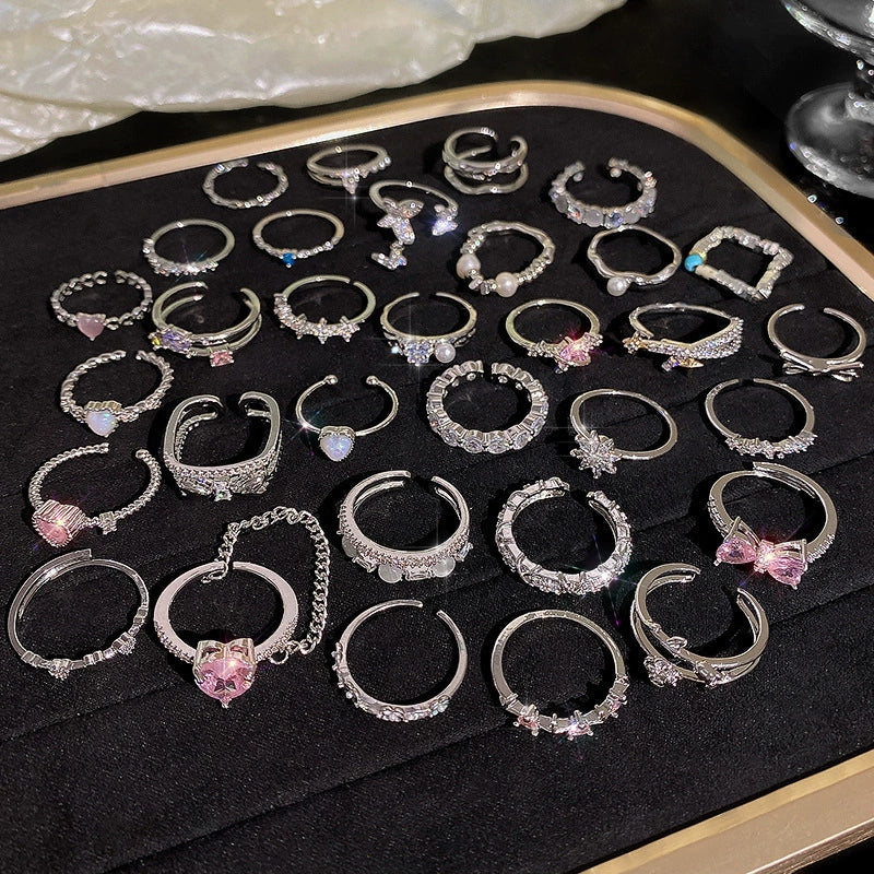 Wholesale Women's Silver Zircon Open Ring Copper Electroplating Heart Bow Geometric Shape - Image 4