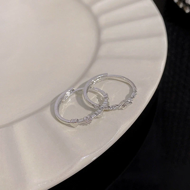 Wholesale Women's Silver Zircon Open Ring Copper Electroplating Heart Bow Geometric Shape - Image 41