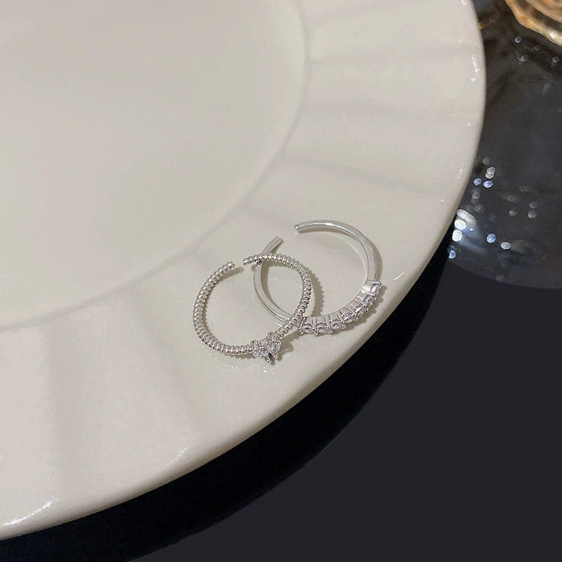 Wholesale Women's Silver Zircon Open Ring Copper Electroplating Heart Bow Geometric Shape - Image 44