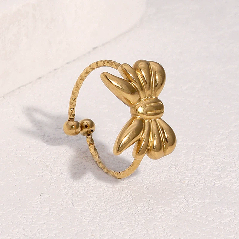 Wholesale Women's Simple Electroplated Stainless Steel Bow Tie Open Ring Jewelry Accessories