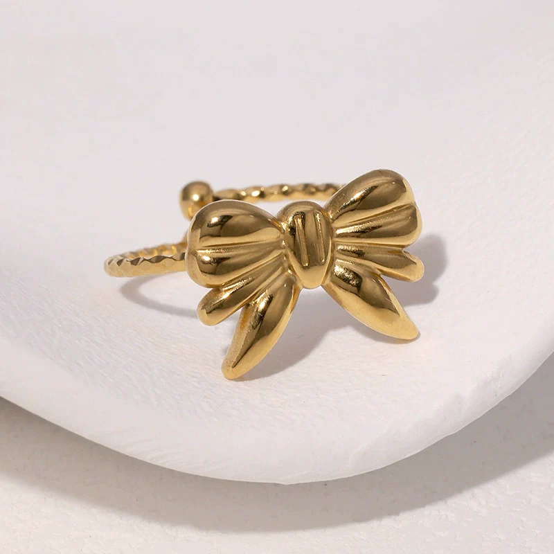 Wholesale Women's Simple Electroplated Stainless Steel Bow Tie Open Ring Jewelry Accessories - Image 3