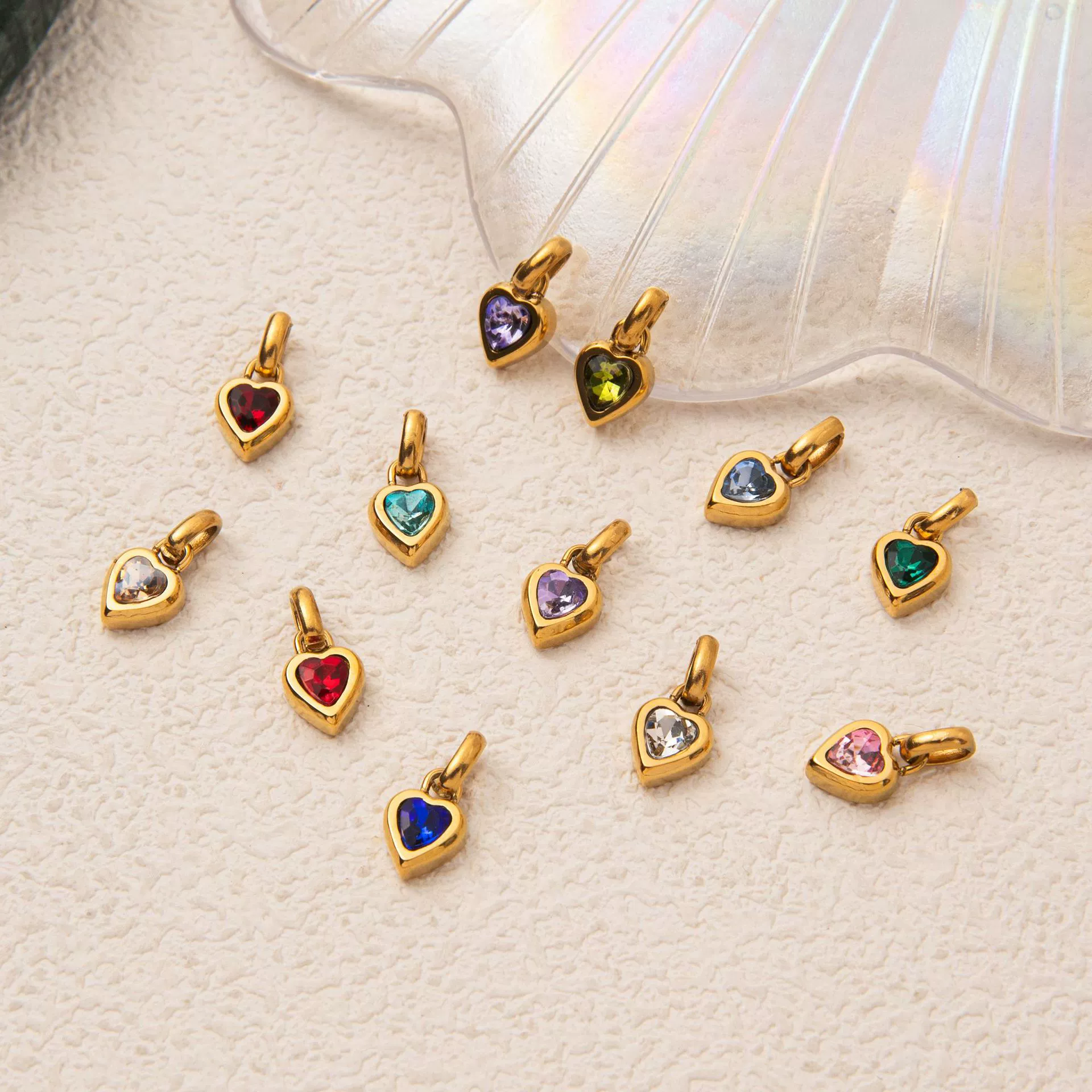 Wholesale Women's Simple Electroplated Stainless Steel Heart Shape Mixed Gemstone Setting Pendant Necklace - Image 3