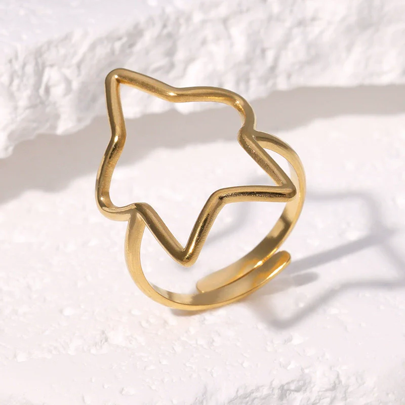 Wholesale Women's Simple Electroplated Stainless Steel Star Pattern Adjustable Open Ring Hand Jewelry - Image 2
