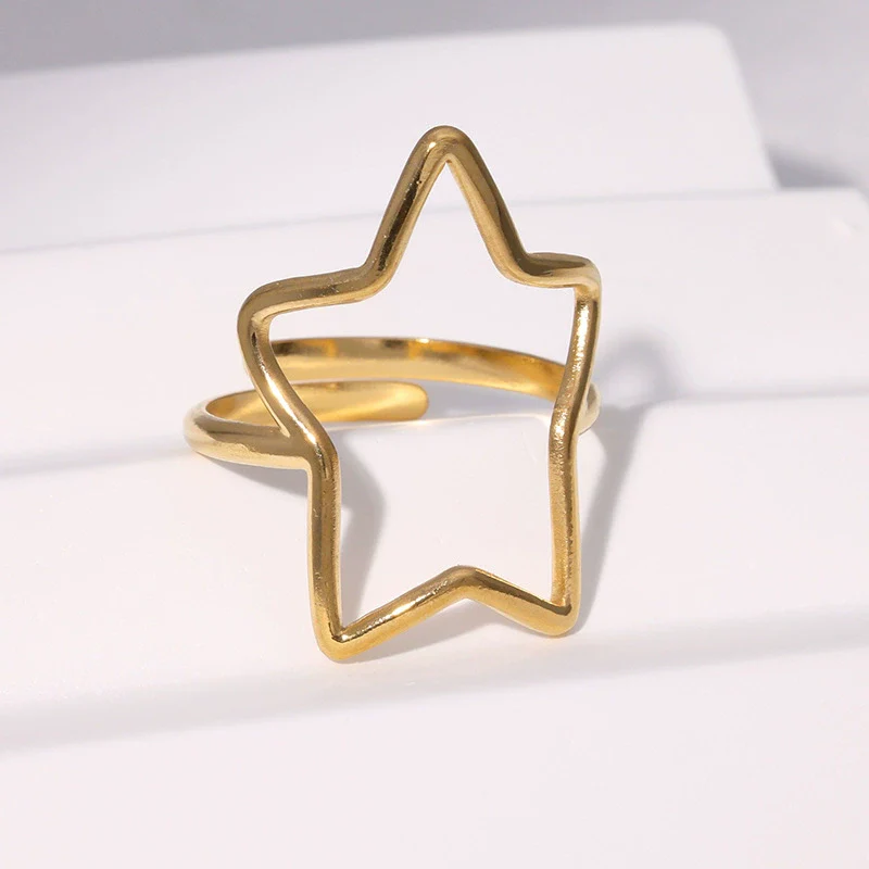 Wholesale Women's Simple Electroplated Stainless Steel Star Pattern Adjustable Open Ring Hand Jewelry - Image 4